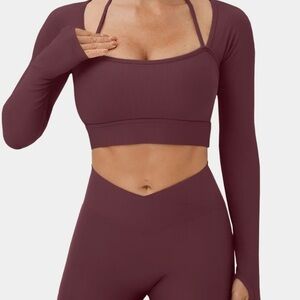 Halara ribbed halter strap thumb hole cropped yoga sports top